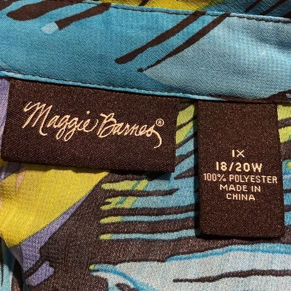 Maggie Barnes Button Up Top Women’s 1X 18/20 Accordion Pleat Bell Sleeve BoHo - Picture 2 of 16